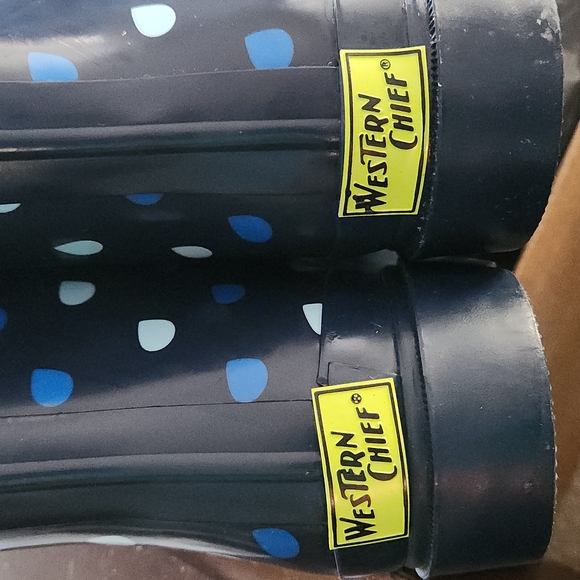 Western Chief Adult Winter Rain Boots Blue Vari Fit Raindrops Dot sz 10 New - Picture 4 of 12